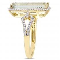 Octagon Green Amethyst and Diamond Halo Ring 14k Yellow Gold (3.60ct)
