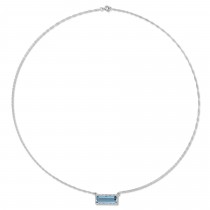 Baguette Blue Topaz & Round Diamond Pendant Necklace 14k White Gold (3.13ct)