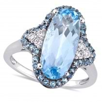 Oval Blue Topaz and Diamond Fashion Ring 14k White Gold (4.75ct)