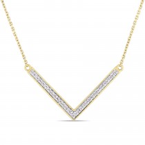 Diamond V Shaped Pendant Necklace 14k Yellow Gold (0.14ct) 17 Inch
