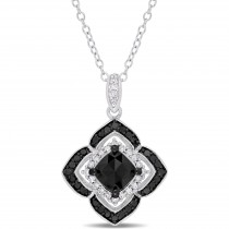 Cushion Black Diamond & Round White Diamond Pendant Silver (1.33ct)