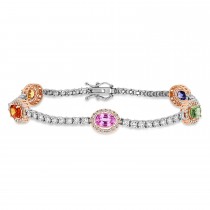 Oval Multi-Color Sapphire & Round Diamond Tennis Bracelet 14k Rose Gold (5.00 ct)