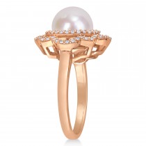 Round Freshwater Cultured White Pearl and Diamond Ring 14k Rose Gold (0.375 ct)