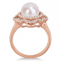 Round Freshwater Cultured White Pearl and Diamond Ring 14k Rose Gold (0.375 ct)