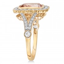 Cushion Morganite, Round White Sapphire and Round Diamond Ring 14k Yellow Gold (3.50 ct )