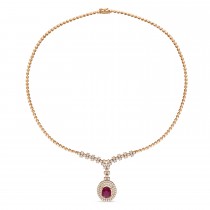 Oval Ruby & Round Diamond Pendant Necklace 14k Rose Gold (6.50 ct )