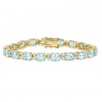 Oval Aquamarine & Round Diamond Bracelet 18k Yellow Gold (13.10 ct)