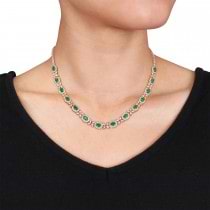 Oval Emerald & Diamond Necklace 18k Rose Gold (10.30 ct)