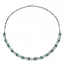 Oval Emerald & Diamond Necklace 18k White Gold (10.30 ct)