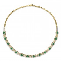 Oval Emerald & Diamond Necklace 18k Yellow Gold (10.30 ct)