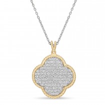 Round Diamond Design Pattern Pendant Necklace 18k Yellow Gold (1.05 ct)