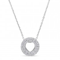 Round Diamond Inverted Heart Pendant Necklace 18k White Gold (0.30 ct)
