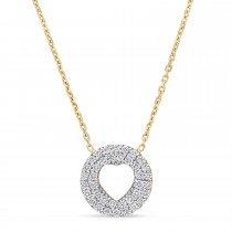 Round Diamond Inverted Heart Pendant Necklace 18k Yellow Gold (0.30 ct)
