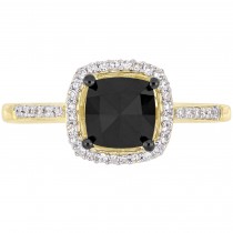 Cushion Black and Round White Diamond Halo Ring 14k Y. Gold (1.02ct)