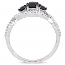 Round Black and White Diamond Three-Stone Ring 14k W. Gold (0.99ct)