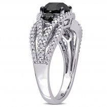 Round Cut Black and White Diamond Fashion Ring 14k White Gold (1.91ct)
