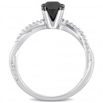 Round Black and White Diamond Solitaire Ring 14k White Gold (1.15ct)