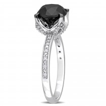 Round Cut Black and White Diamond Solitaire Ring 14k W. Gold (3.06ct)