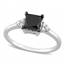 Black and White Diamond Fashion Ring 14k White Gold (0.81ct)