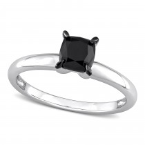 Cushion Cut Black Diamond Solitaire Ring in 14k White Gold (1.00ct)