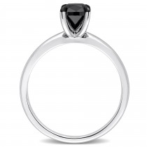 Cushion Cut Black Diamond Solitaire Ring in 14k White Gold (1.00ct)