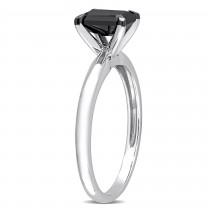 Emerald Cut Black Diamond Solitaire Ring in 14k White Gold (1.00ct)