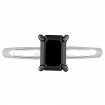 Emerald Cut Black Diamond Solitaire Ring in 14k White Gold (1.00ct)