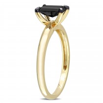 Emerald Cut Black Diamond Solitaire Ring in 14k Yellow Gold (1.00ct)