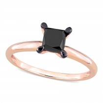 Princess Cut Black Diamond Solitaire Ring in 14k Rose Gold (1.00ct)
