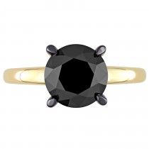 Round Cut Black Diamond Solitaire Ring in 14k Yellow Gold (3.00ct)