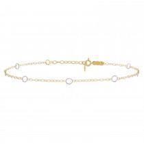 9inch with 1inch Extension Two Tone Circle Anklet Bracelet in 14k Gold
