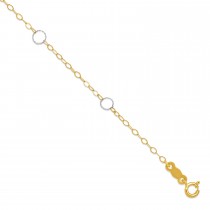9inch with 1inch Extension Two Tone Circle Anklet Bracelet in 14k Gold