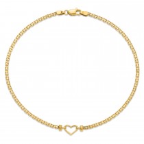 Fancy Heart Anklet Bracelet in 14k Yellow Gold