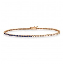 Diamond & Blue Sapphire Eternity Tennis Bracelet 14K Rose Gold (0.97ct)