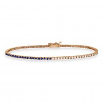 Diamond & Blue Sapphire Eternity Tennis Bracelet 14K Rose Gold (2.29ct)