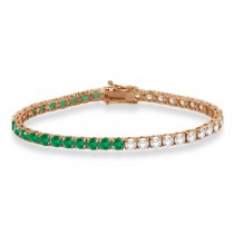 Diamond & Emerald Eternity Tennis Bracelet 14K Rose Gold (10.11ct)