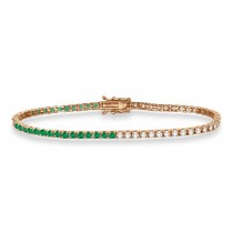 Diamond & Emerald Eternity Tennis Bracelet 14K Rose Gold (2.91ct)