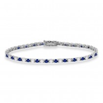 Alternating Diamond & Blue Sapphire Eternity Bracelet 14K White Gold (4.39ct)