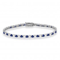 Alternating Diamond & Blue Sapphire Eternity Bracelet 14K White Gold (6.14ct)