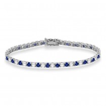 Alternating Diamond & Blue Sapphire Eternity Bracelet 14K White Gold (8.37ct)
