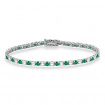 Alternating Diamond & Emerald Eternity Tennis Bracelet 14K White Gold (5.20ct)
