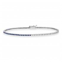 Diamond & Blue Sapphire Eternity Tennis Bracelet 14K White Gold (0.97ct)