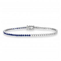 Diamond & Blue Sapphire Eternity Tennis Bracelet 14K White Gold (3.47ct)