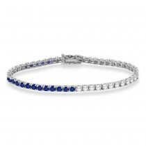 Diamond & Blue Sapphire Eternity Tennis Bracelet 14K White Gold (8.37ct)