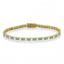 Alternating Diamond & Aquamarine Eternity Tennis Bracelet 14K Yellow Gold (7.22ct)