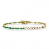 Diamond & Emerald Eternity Tennis Bracelet 14K Yellow Gold (2.91ct)
