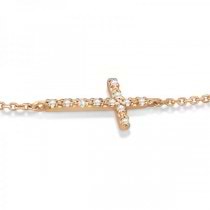 Diamond Accented Sideways Cross Bracelet in 14k Rose Gold (0.10cts)