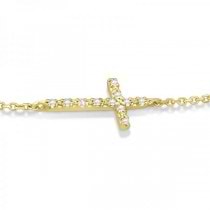 Diamond Accented Sideways Cross Bracelet in 14k Yellow Gold (0.10cts)