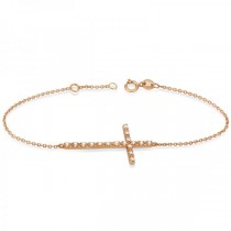 Sideways Cross Chain Bracelet & Diamond Accents 14k Rose Gold 0.20ct