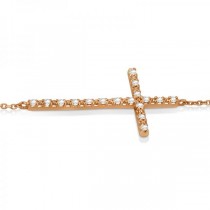 Sideways Cross Chain Bracelet & Diamond Accents 14k Rose Gold 0.20ct